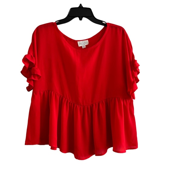 Jun & Ivy Babydoll Red Pullover Top Sz L Swingy Roomy Flutter Valentine Peplum - Picture 1 of 9